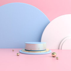 Poster - Minimal mock up scene of round podium, Product presentation. Architectural design with geometric in pastel color. 3D rendering.