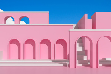 Leinwandbilder - mock-up in minimal style of architectural building with stairs and arch, Architecture element with shade and shadow. 3D rendering.