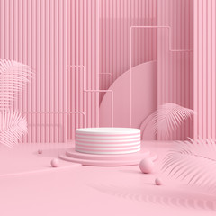 Poster - Minimal mock up scene of round podium and plant, Product presentation. Architectural design with geometric. 3D rendering.