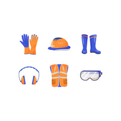 Fototapete - Industrial personal protective equipment flat color vector objects set. Work injury prevention. Body and head protection. Workwear 2D isolated cartoon illustrations on white background