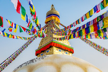 Boudhanath Stupa Kathmandu Nepal With Prayer Flags