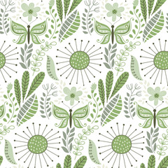 Naklejka na meble Vector Seamless Floral Pattern with Fantastic Flowers and Butterflies