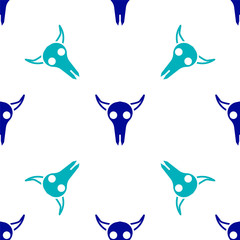 Sticker - Blue Buffalo skull icon isolated seamless pattern on white background. Vector