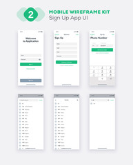 Fototapete - wireframe ui kit for smartphone. mobile app ux design. new os sign up: registration form, input fiel