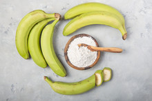 Raw And Dried Green Bananas, Plantain Flour, Resistant Flour, Prebiotic Food, Gut Health