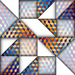 Leinwandbilder - Paper cut shapes design pattern. Seamless vector geometric pattern. Patchwork block layered style.