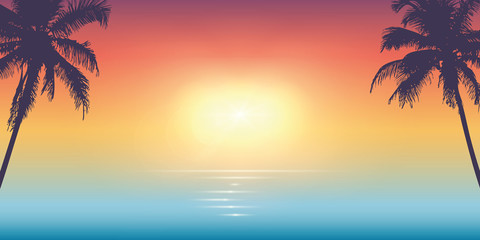 Wall Mural - romantic sunset on palm beach summer holiday design vector illustration EPS10