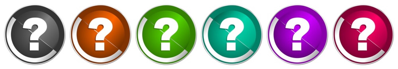 Aufkleber - Question mark icon set, silver metallic chrome border vector web buttons in 6 colors options for webdesign