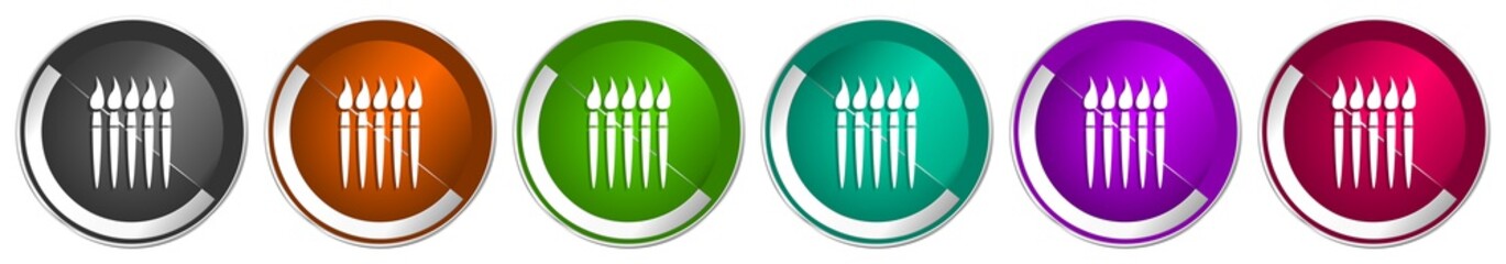 Aufkleber - Paint brush icon set, art, paintbrush silver metallic chrome border vector web buttons in 6 colors options for webdesign
