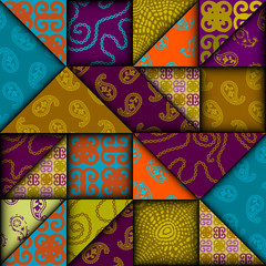 Leinwandbilder - Paper cut shapes design pattern. Seamless vector geometric pattern. Patchwork block layered style.