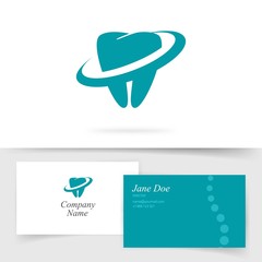 Poster - dental care logo vector on business visiting card mockup or tooth care clinic stomatology logo logot