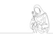 © Simple Line - Single continuous line drawing of young happy cute muslimah with headscarf holding a flower rose. Beauty Asian woman model in trendy hijab fashion concept one line draw design vector illustration