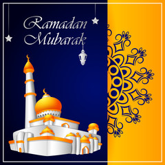 Wall Mural - Islamic mosque in Eid Mubarak (Happy Eid) Ramadan background in vector