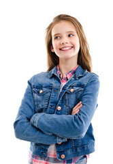 Poster - Portrait of adorable smiling little girl child preteen isolated