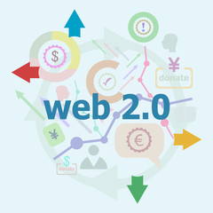Poster - Text web. Web design concept . Set of line icons and word typography on background