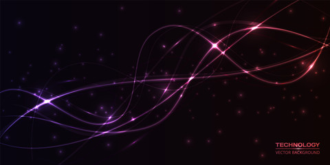 Poster - Dark technology abstract background with colored translucent luminous lines and highlights. Vector illustration EPS10.