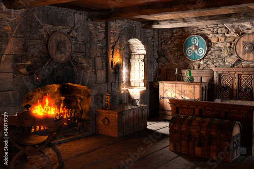 Fotomural 3D Rendering Medieval Bedroom