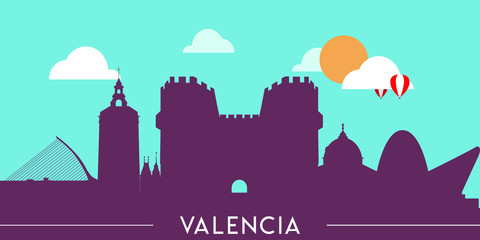 Wall Mural - Valencia skyline silhouette flat design vector illustration