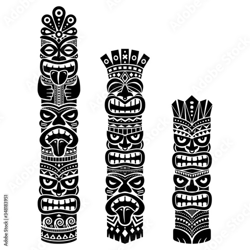 Hawaiian and Polynesia Tiki pole totem vector design - tribal folk art backgroun Tableau sur Toile