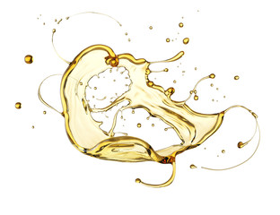 Wall Mural - Olive or engine oil splash, cosmetic serum liquid isolated on white background, 3d illustration with Clipping path.