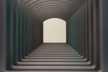 Poster - Beautiful abstract gray tunnel with color light on a white shine in the end background.