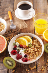 Poster - breakfast with cereal, fruit, orange juice and coffee cup