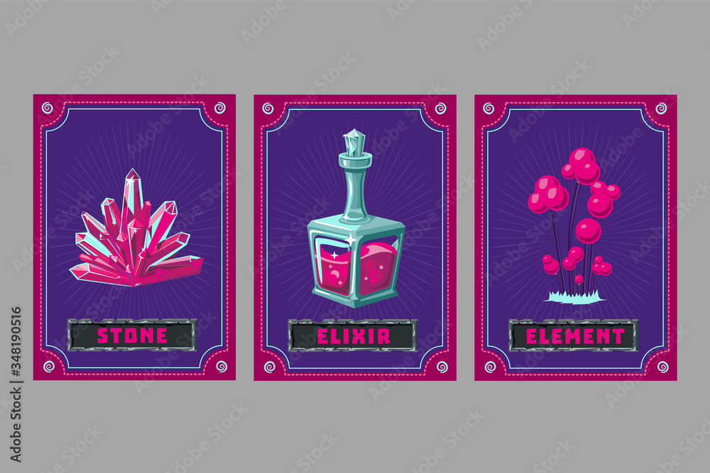 Card game collection. Fantasy ui kit with magic items. User interface ...