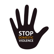 Stop Domestic Violence. Palm On A White Background. Concept Of The Social Problem Of Domestic Violence, Aggression Against Women, Bullying, Stalking, Beating .Vector Illustration
