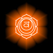 Swadhisthana icon. The second sacral chakra. Vector orange gloss and shine. Line symbol. Meditation sign