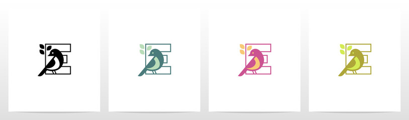 Bird Perch On Lettter Logo Design E