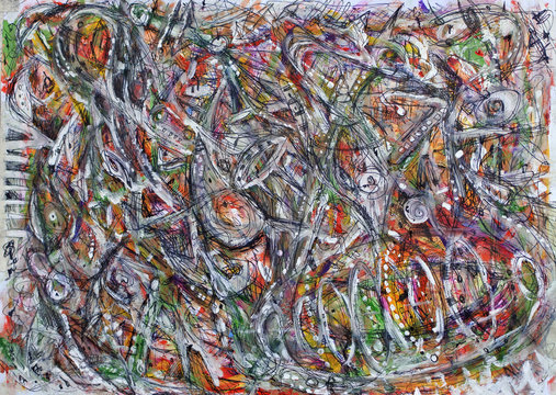 Graphic fantasy on the theme of dreams. Etude in the style of abstract expressionism. Color spots on a multi-layer background.
