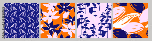 Fotografía Artistic set of seamless patterns with abstract flowers and leaves