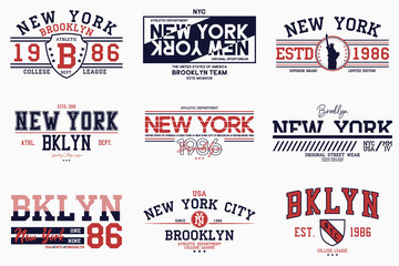 Poster - Set of Brooklyn, New York slogan prints for t-shirt. Typography graphics for college tee shirt. NY stamp collection for varsity apparel design. Vector.