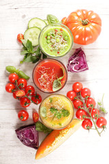Wall Mural - cold soup- gazpacho or vegetable smoothie and ingredient