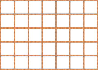 Poster - 3d rendering. modern brown wood square table frame pattern design on white wall background.