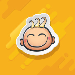 Cartoon cute hand drawn funny boy face isolated on orange background, Cartoon happy children with hair. 1 june international childrens day background with little smiling baby boy icon or label