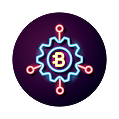 Sticker - bitecoin in gear crypto currency neon style