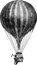 Hot Air Balloon, Vector Illustration Of A 19th Century Engraving