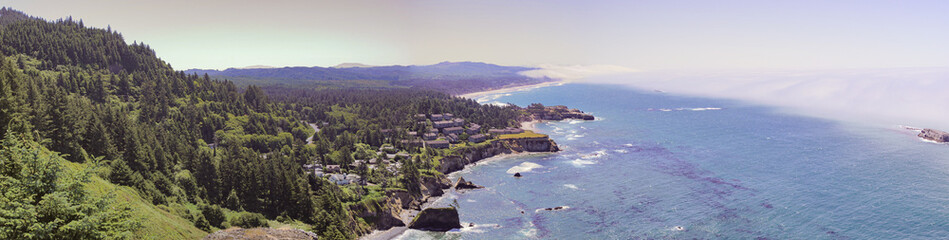 Wall Mural - Panorama view of rugged coast along the Oregon coast as seen from Cape Foulweather overlook 