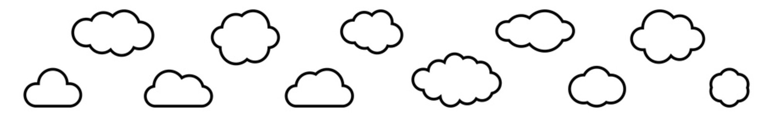 Wall Mural - cloud icon black line | clouds illustration | weather climate symbol | computing storage logo | cart