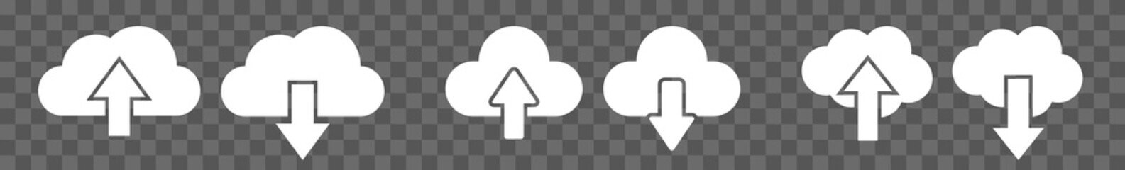 Wall Mural - Cloud Upload Download Icon White | Clouds Arrow Up Down Illustration | Computing Storage Symbol |  Server Data Internet Logo | IT Service Sign | Isolated | Variations