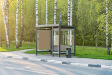 Empty Bus Stop In The City Park.