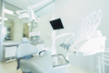 Poster - Blurred dentistry room with modern equipment for making operations