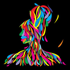 Abstract vector illustration of an Afro american empowered woman in bold design and bright colors 