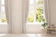 © AntonSh - White empty room with summer landscape in window. Scandinavian interior design. 3D illustration