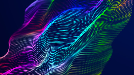 Wall Mural - Futuristic wave with points and lines. Big data. Dynamic wave background. 3d rendering