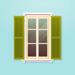 Wall Mural - house window with shutters vintage building facade vector illustration