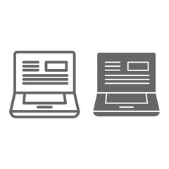 Poster - Message in laptop line and solid icon, delivery symbol, pc with text website vector sign on white background, notebook with read email on screen icon outline style for mobile and web. Vector graphics.