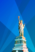 Polygonal Statue Of Liberty Illustration Isolated On Blank Blue Night BG