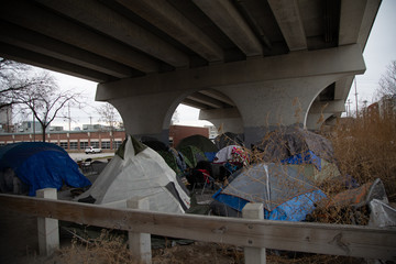 homeless camp under bridge two